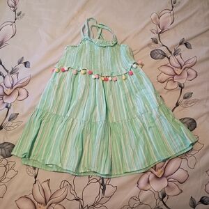 NEW Playful Mint Striped Girls Tahari Summer Dress with Pom-Poms 5T